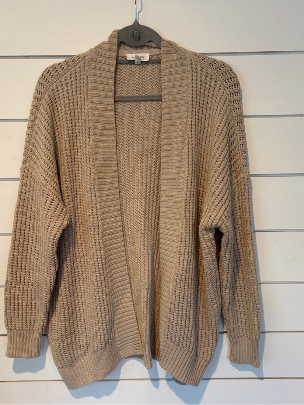 Haven Neutral Beige Open-Front Knit Cardigan Sweater 100% cotton